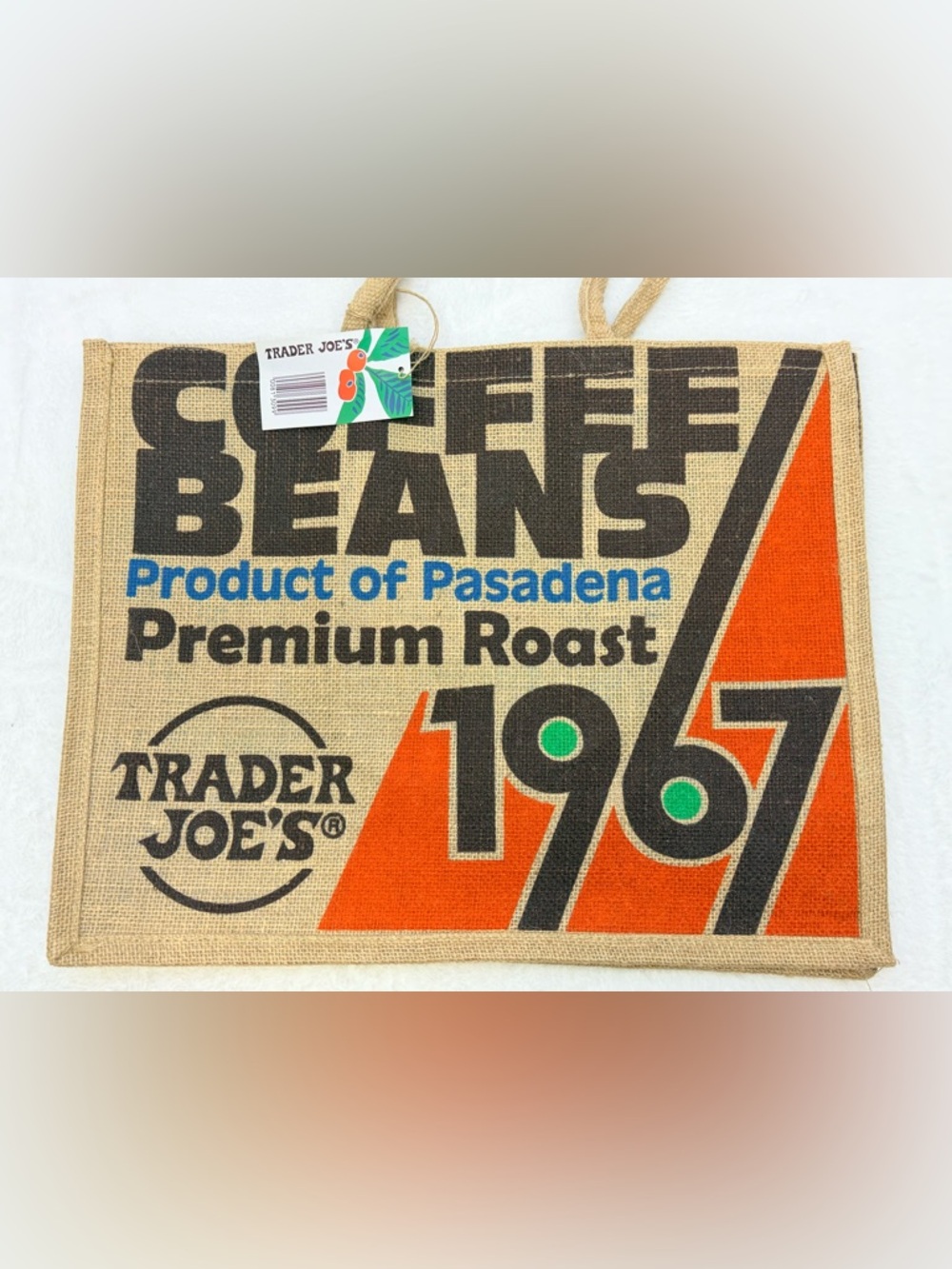 Trader Joe's Burlap Coffee Beans Reusable Large Shopping Jute Tote Bag
